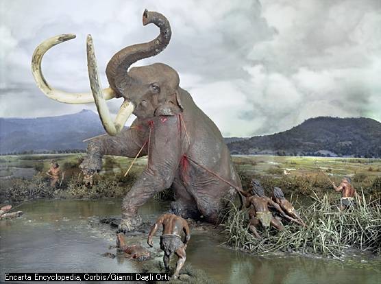 تصویر ۴- تصویر فرضی شکار ماموت توسط مردم عصر پارینه سنگی